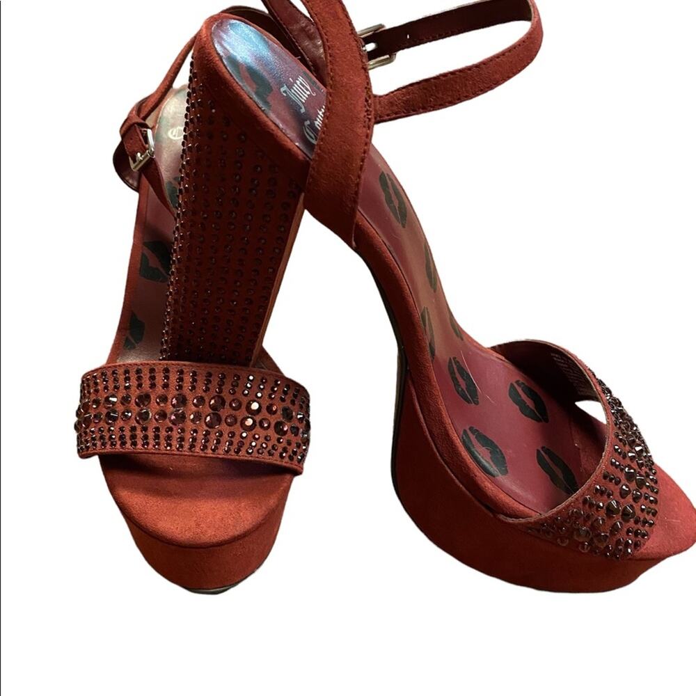 Juicy Couture Womens Size 10 Burgundy Bejeweled Platform Heels 5 1/2" heels Y2K